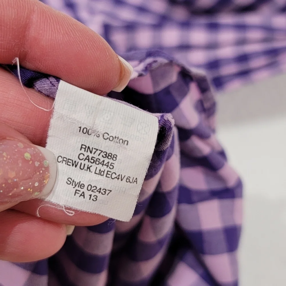 J. CREW Large button down. Purple‎ gingham.